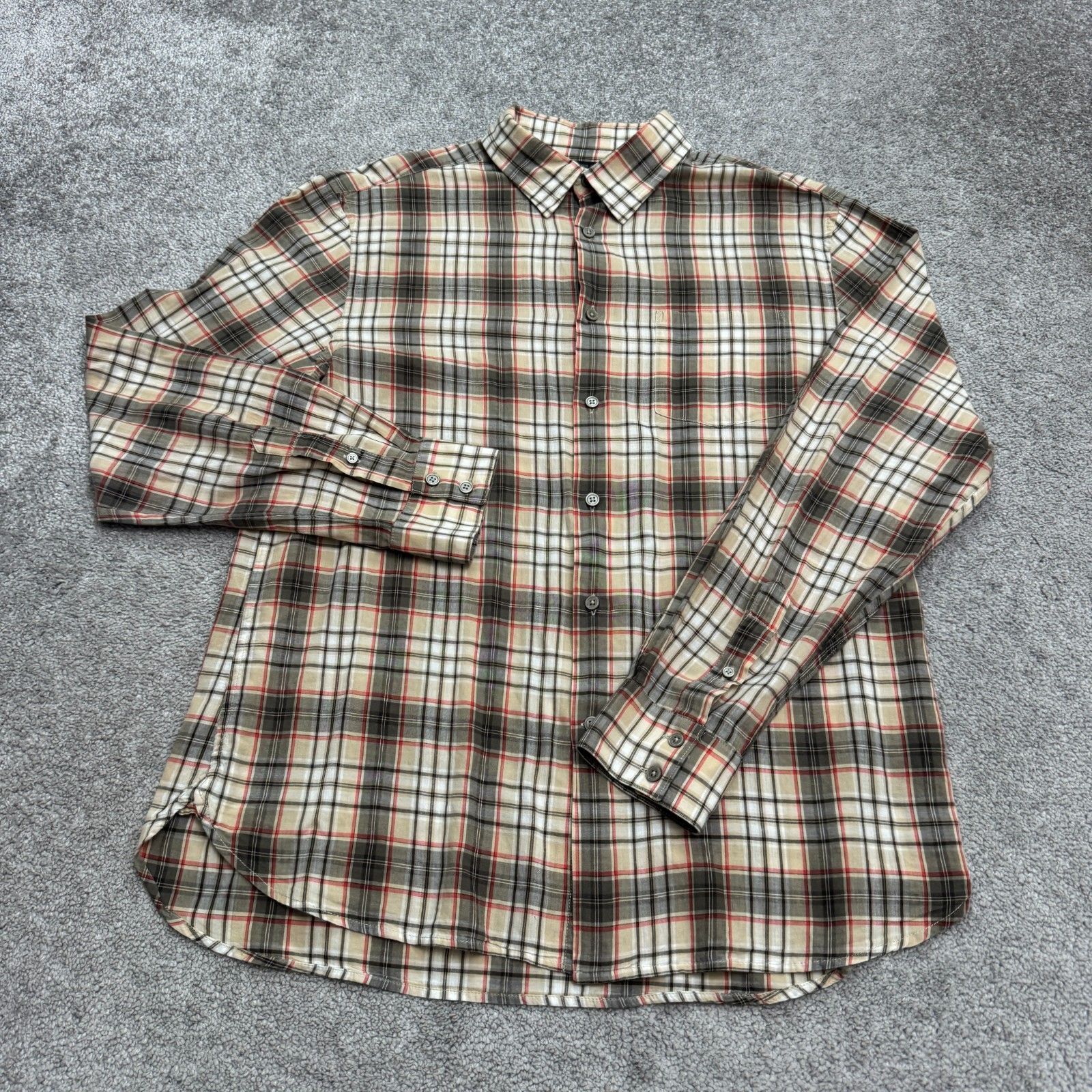 John Varvatos Button Down Shirt Mens Large Brown Plaid Cotton Long Sleeve Usa